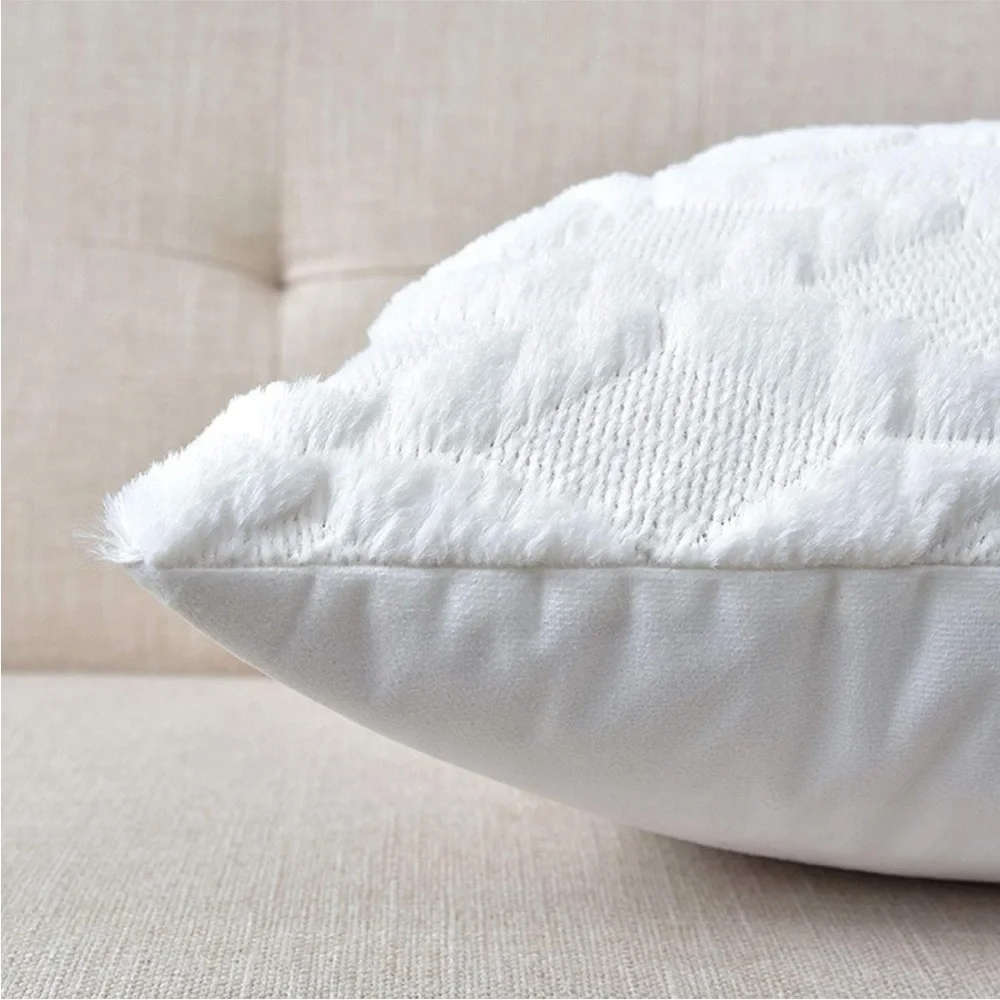 White Ivory Farmhouse Pillow Cover Furry Faux Luxury Soft Warm Pillow Case Set